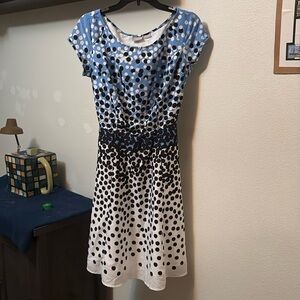 eShakti women's dress size 10 White Blue Black polka dot with pockets NWOT 🤍🩵🖤